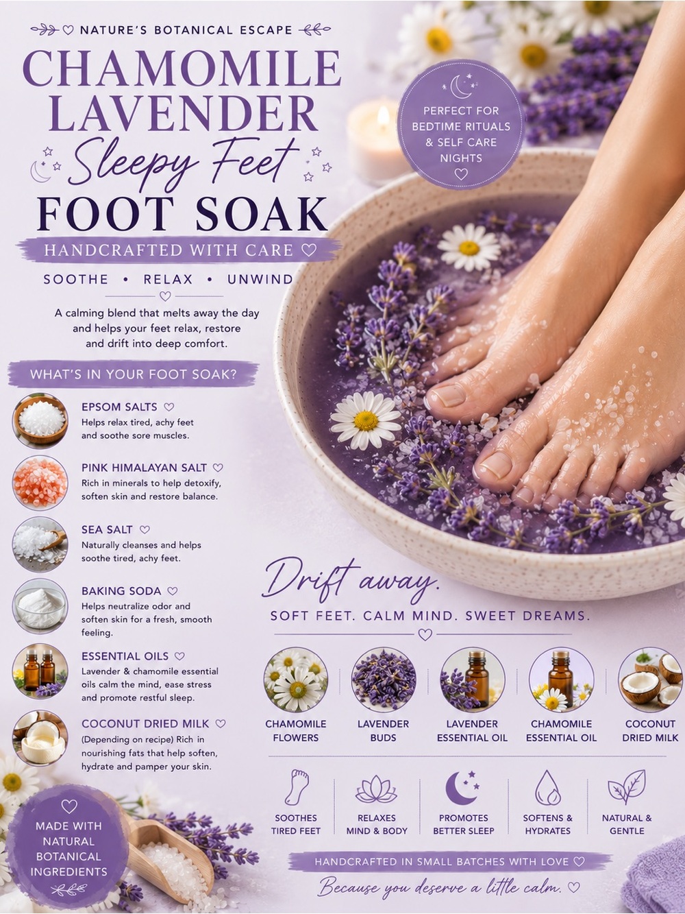 Handcrafted Chamomile Lavender Sleepy Feet Foot Soak